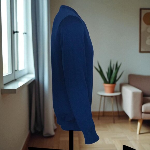 NWOT JOHN HENRIC (MED) Sweden 100 Merino V-Neck Navy Marl Pattern Sweater - Picture 4 of 9